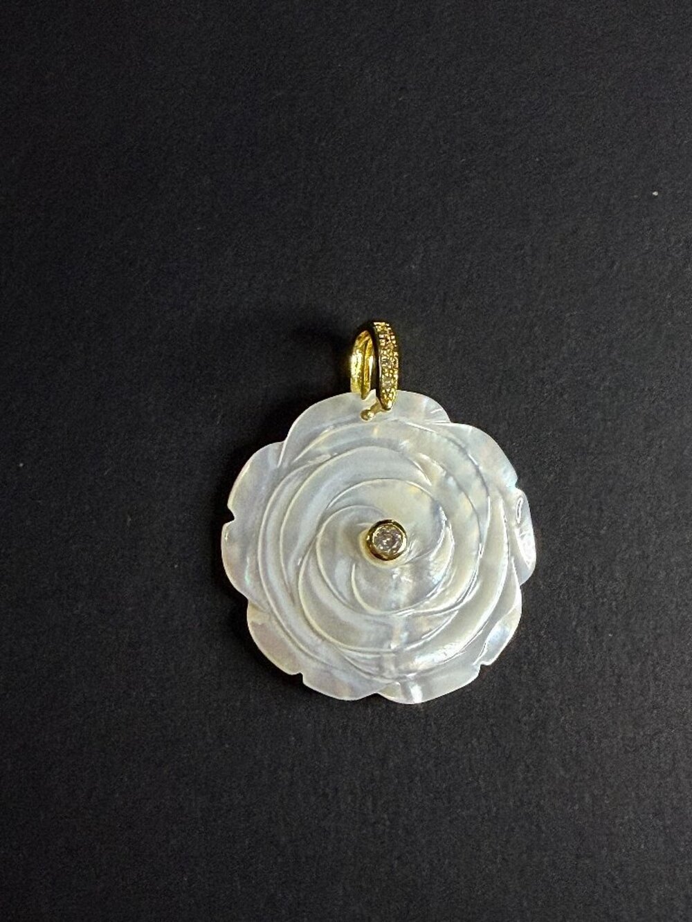 Mother of Pearl Rose Statement Pendant with CZ Stones